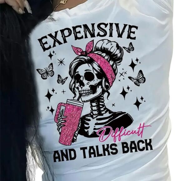 Unbranded Tops - Skeleton Graphic T-Shirt White Short Sleeve Size S